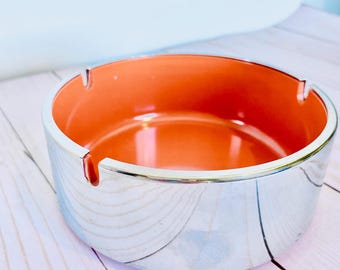 Knobler Japan MCM Optic Orange Melamine and Chrome Vintage Ashtray-Excellent Condition