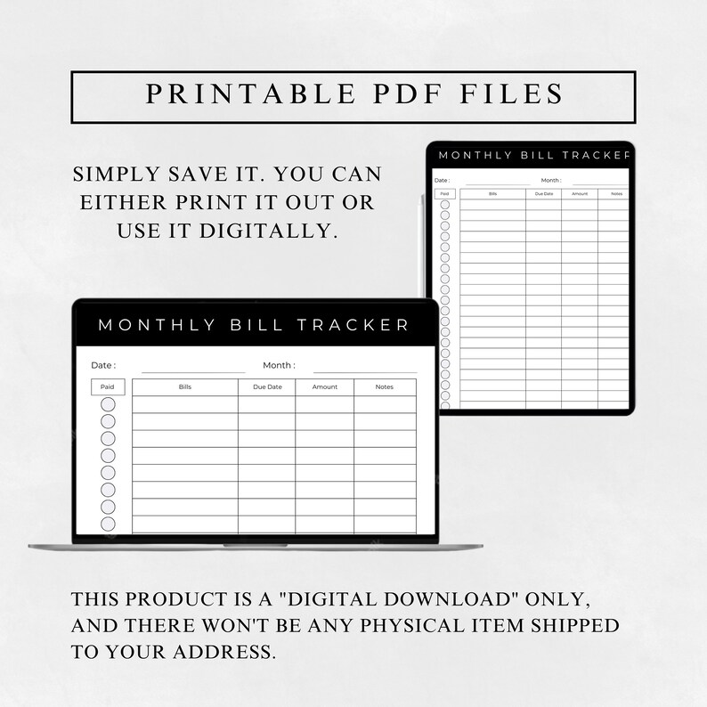 Monthly Bill Tracker, Printable PDF, Bill Tracker Template, Monthly ...