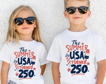 USA Turned 250 Tee, Kids / Teens Comfort Colors Patriotic Fourth of July shirt, 4th of July America 250 Anniversary T-shirt, Red White Blue