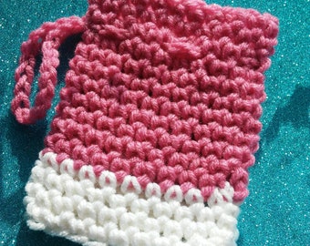 crochet pink and white  soap saver