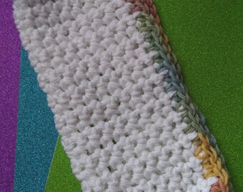 crochet 100% white cotton washcloth with colorful trim