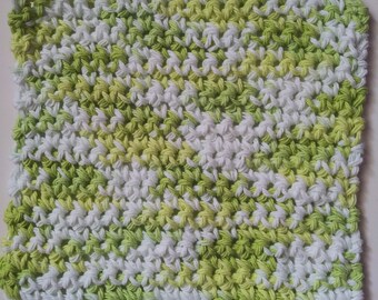 crochet 100% cotton washcloth green and white