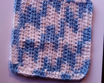 crochet 100% cotton blue and white washcloth