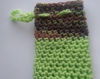 crochet light green with shades of brown soap saver