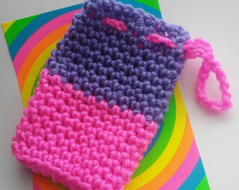 crochet purple and pink soapsaver