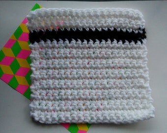 crochet white and black washcloth