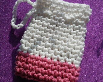 crochet white and pink  soap saver