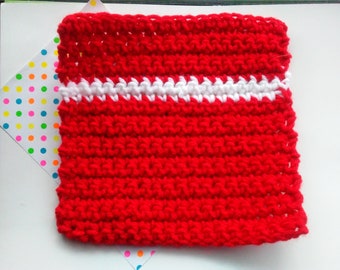 crochet red and white washcloth