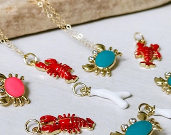 Enamel Blue Crab Charm Necklace