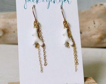 Ready to Ship - White Coral Branches & Gold Chain Dangles