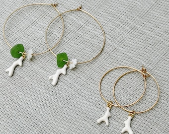 Ready to Ship - White Coral Branches & Classic Hoops