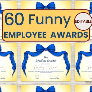 Employee Award Certificates Printable – Editable Templates for Workplace Appreciation and Recognition, Office Party Funny Superlative Awards