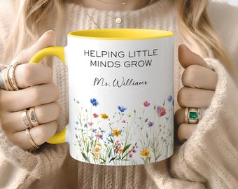 Personalisierte Lehrertasse, individuelles Geschenk für Lehrer zum Schulstart, Geschenk für neue Lehrer, Geschenk zur Wertschätzung von Lehrern, Kaffeetasse mit Blumenmuster