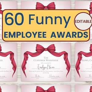 Afdrukbare certificaten werknemersprijs: bewerkbare sjablonen voor waardering en erkenning op de werkplek, grappige superlatieven awards op kantoorfeest