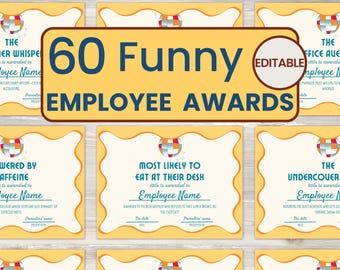 Employee Award Certificates Printable – Editable Templates for Workplace Appreciation and Recognition, Office Party Funny Superlative Awards