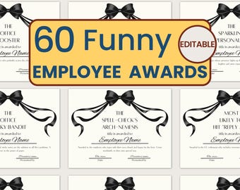 Funny Employee Award Certificates – Editable Templates for Workplace Appreciation and Recognition, Printable Office Party Superlative Awards