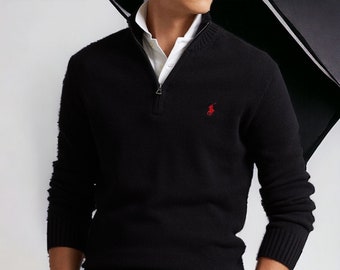 RALPH LAUREN LONG Sleeve Quarter Zip Pullover Neck Regular Fit Inspired Men's V Neck Logo Jumper Smart Gift Grooms Gift