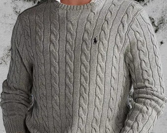 Ralph Lauren Cable Knit Sweater - Long Sleeve Jumper - Mens or Womens - V-Neck or Crew Neck - Warm and Smart Gift