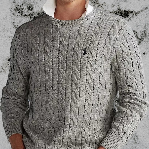 Ralph Lauren Cable Knit Sweater - Long Sleeve Jumper - Mens or Womens - V-Neck or Crew Neck - Warm and Smart Gift