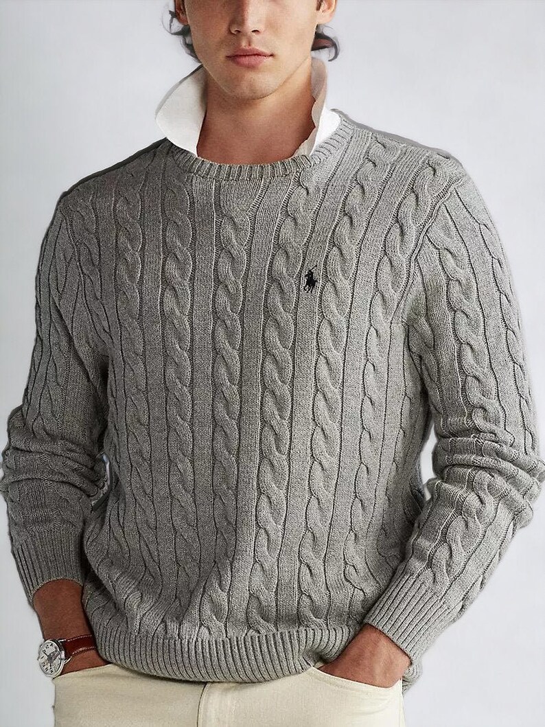 Ralph Lauren cable punto suéter regalo inteligente cálido cuello redondo inspirado jersey de manga larga hombres V cuello o cuello redondo él y ella imagen 3