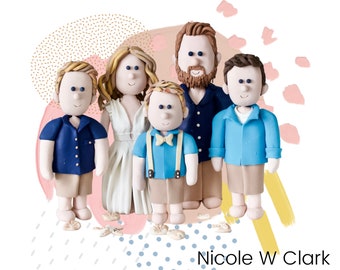 Family Cake Topper for wedding with Kids -Custom Personalized Family Topper Based on Customers Photos- Wedding Cake Topper with Kids & Pets