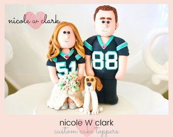 Custom Wedding Cake Toppers-CAROLINA PANTHERS Wedding Topper-Bridal Funny Football team Themed-College Football Wedding Top-Football uniform