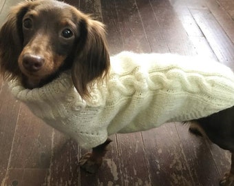 made to measure for a 100 % perfect fit-classic cable knit pet jumper-color choices-we knit for any breed incl minature dachshund- greyhound