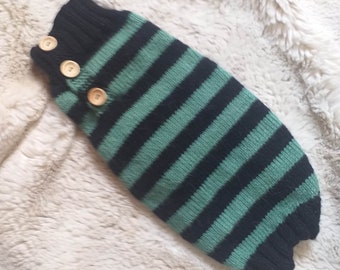 SALE- body length 13 " - Girth 14 " - Neck 11 " - warm pet sweater - classic striped -ideal for minature dachshund - unisex