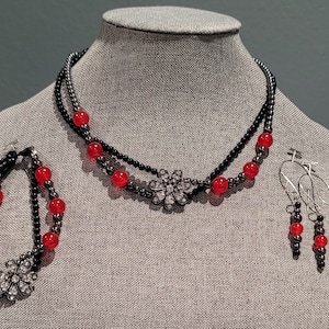 Black Vermillion - Flower Cross Slider Necklace, Bracelet, & Earring Set