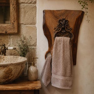 Portasciugamani rustico da parete, battente per porta antico, legno di larice, arredamento bagno country chic, portasciugamani artigianale