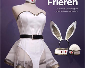 Frieren Bunny Cosplay: Satin Bodysuit with Faux Fur Tail
