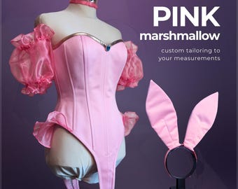 Pink Bunny Cosplay Suit: Eco-Leather Corset, Ears & Tail