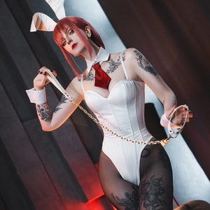 Bunny suit cosplay, Set 6 piece costume, Custom cosplay bodysuit, Rabbit white satin cosplay costume, Corset sexy lingerie, Anime Outfit