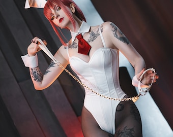 Bunny suit cosplay, Set 6 piece costume, Custom cosplay bodysuit, Rabbit white satin cosplay costume, Corset sexy lingerie, Anime Outfit