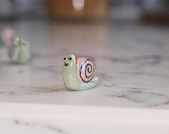 Handmade Clay Mini Snail: Earthy Brown or Disco Glitter Desk Buddy