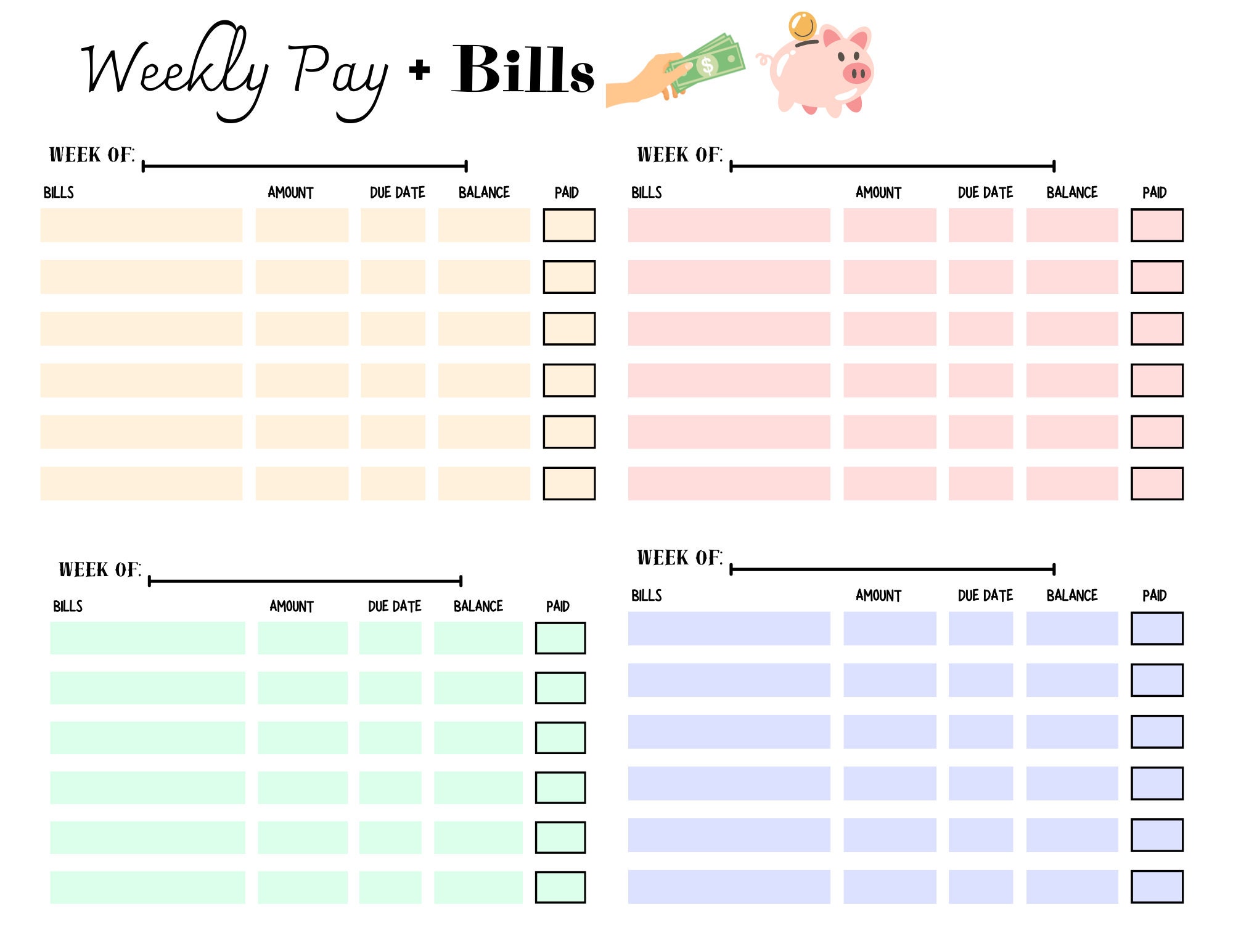 Weekly Paycheck W/ Bills - Etsy