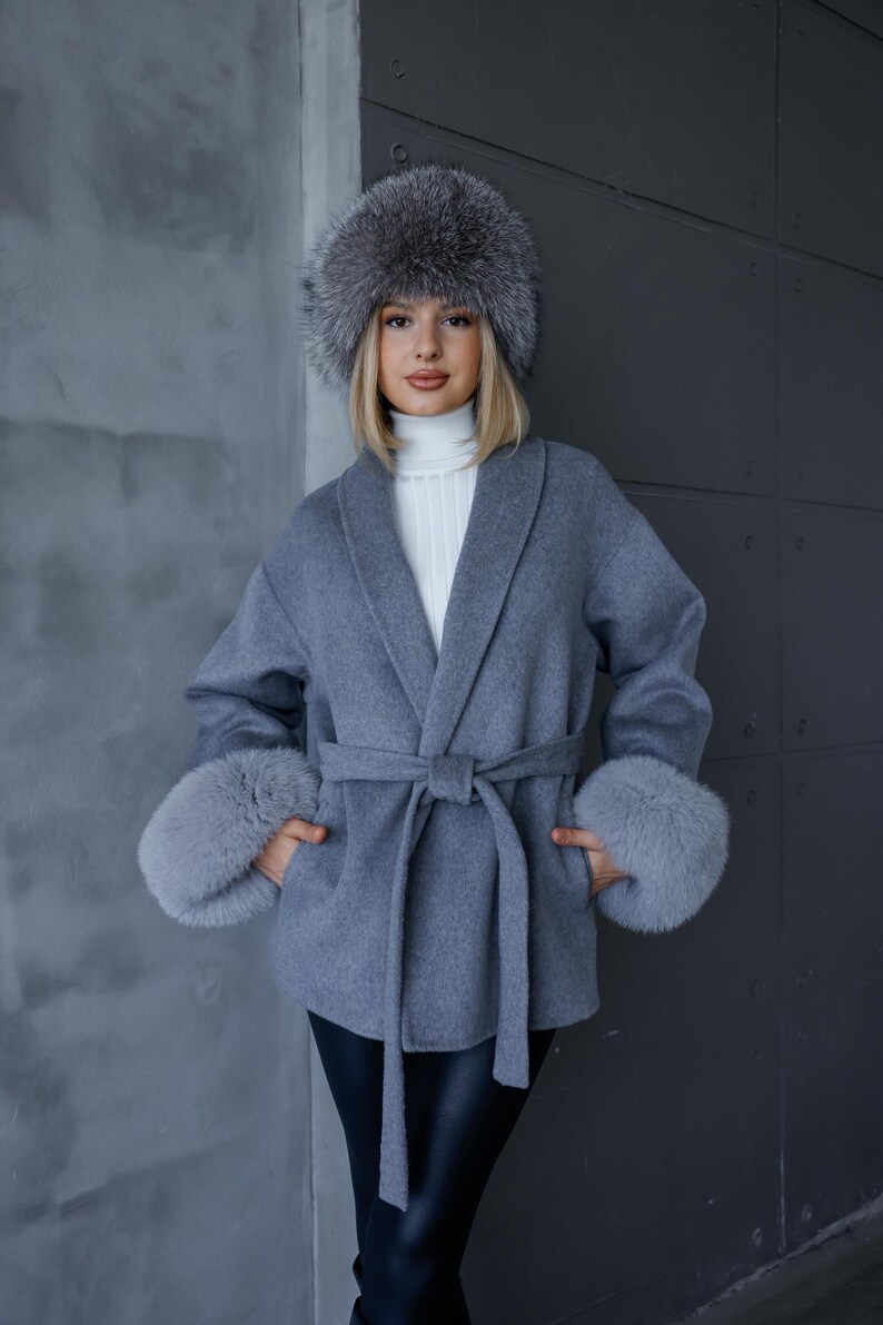 Webfurs Cashmere Coat Fur— Wool Blend Coat With Fox Fur Trim – Handmade ...