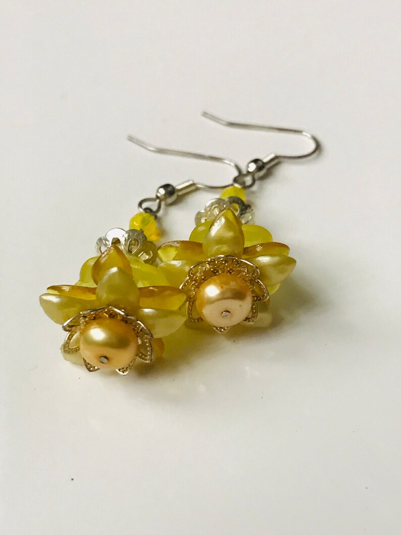 yellow earrings flower earrings vintage lucite earrings item# LFE1796 Yellow Lucite Flower Earrings lucite flower earrings