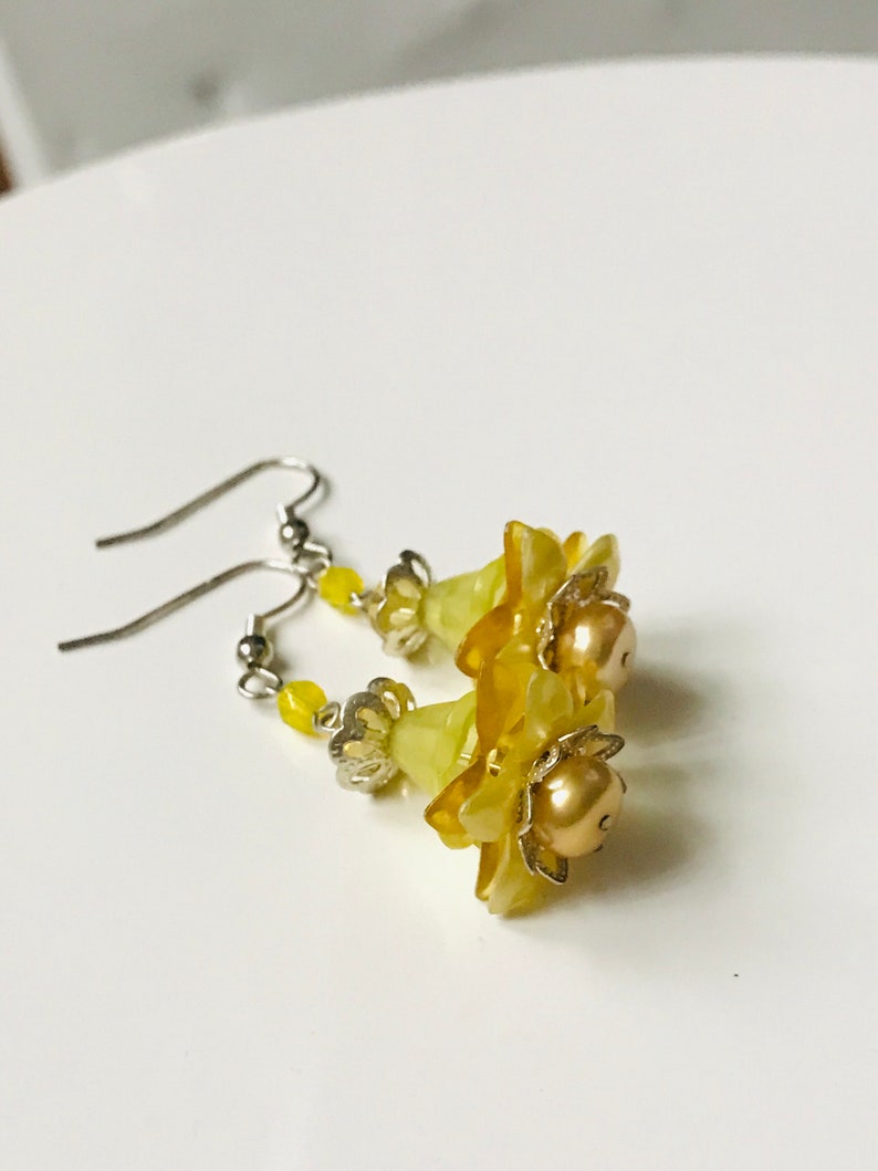 yellow earrings flower earrings vintage lucite earrings item# LFE1796 Yellow Lucite Flower Earrings lucite flower earrings