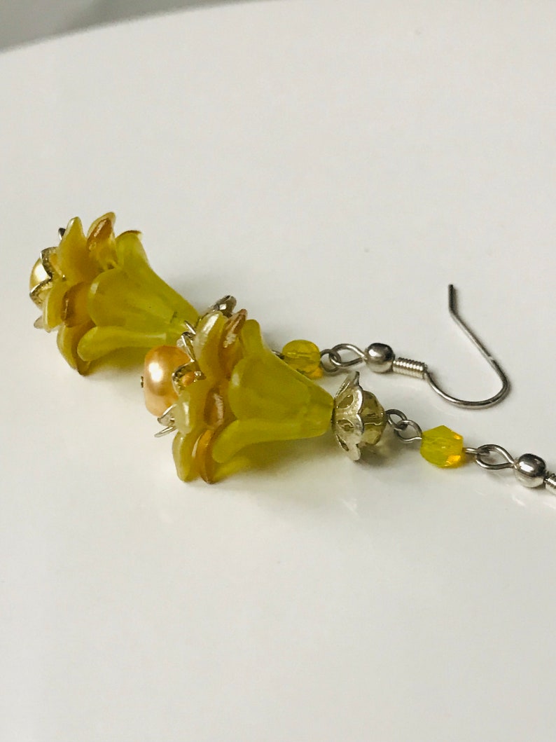 yellow earrings flower earrings vintage lucite earrings item# LFE1796 Yellow Lucite Flower Earrings lucite flower earrings