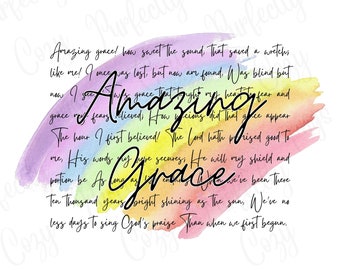 Amazing grace png, diy craft, religious, Christian, catholic, Christian song, lyrics, amazing grace, rainbow, png design, instant download