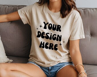 Maquette de t-shirt, modèles de maquette, maquette de chemise, maquettes, modèle de chemise, votre modèle, chemise de la boutique Etsy, chemise crème douce, toile Bella 3001,