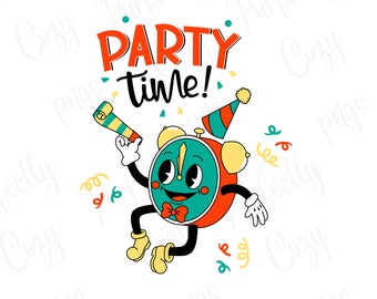パーティータイム png、時計 png、誕生日 png、レトロな誕生日 png、インスタントダウンロード png、png デザイン、レトロなデザイン、誕生日デザイン、昇華