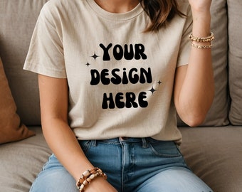 Maquette de t-shirt, modèles de maquette, maquette de chemise, maquettes, modèle de chemise, votre modèle, chemise de la boutique Etsy, chemise crème douce, toile Bella 3001,