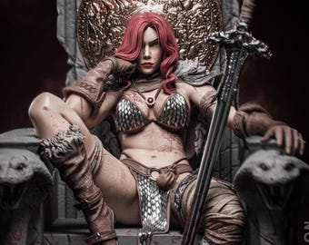Red Sonja Resin Figure, Epic Fantasy Heroine - 3D printed resin figure kit for assembly and painting - Fan Art