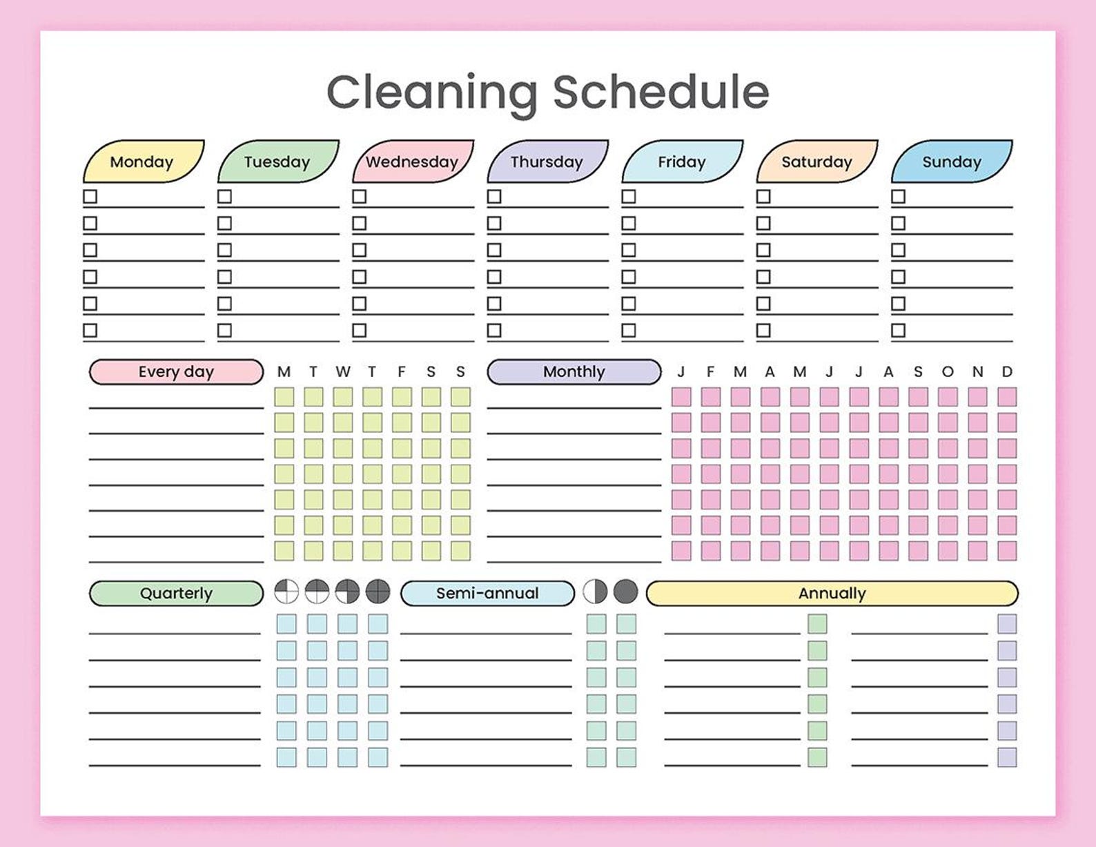 Editable Cleaning Schedule – Printable Chore Chart (PDF Pattern) - Etsy