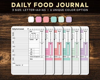 Diario de alimentación diario imprimible – Registro de comidas y actividad física (A4, Carta, A5)