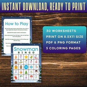 Snowman Bingo Game – 30 Printable Cards, Kids Winter Activity (PDF) - Etsy