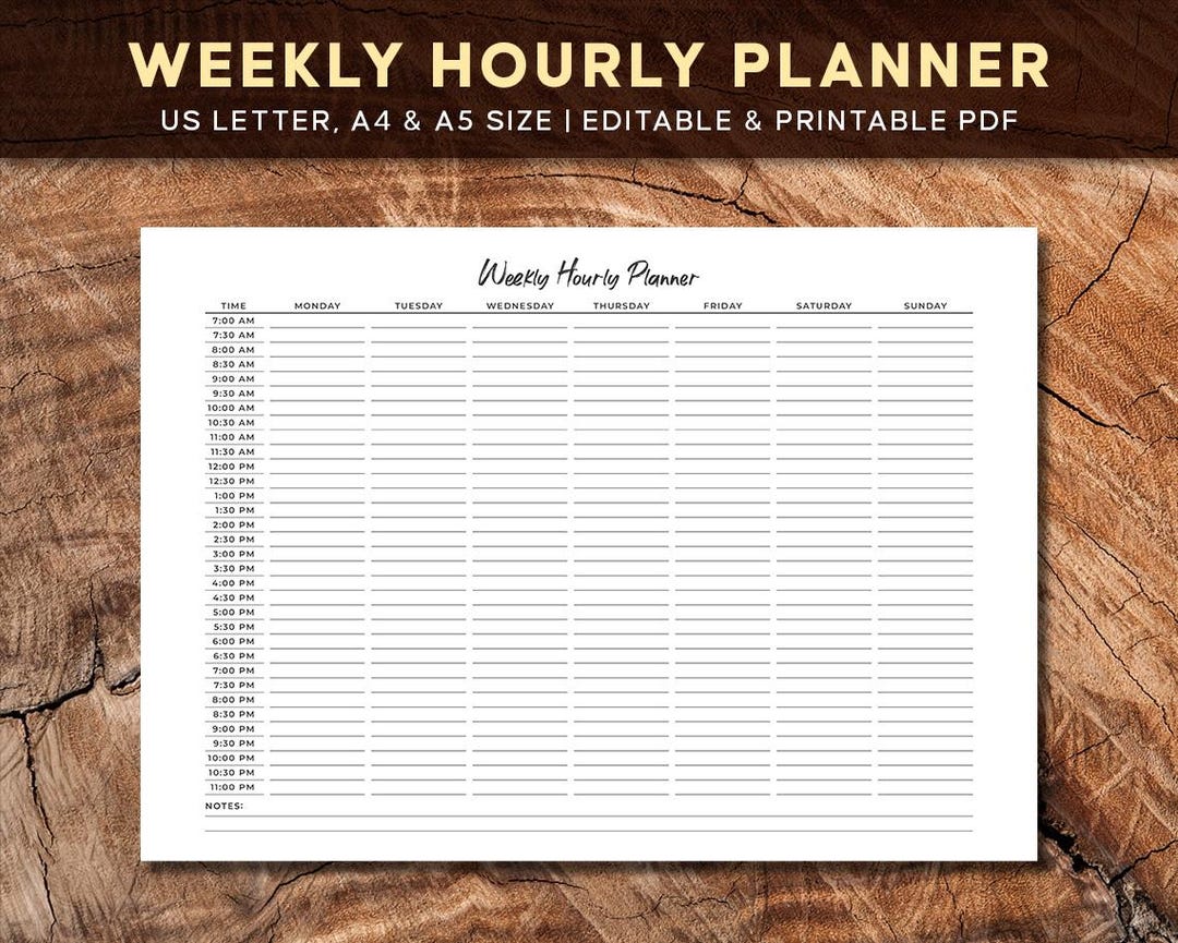 Weekly Hourly Planner | Printable & Editable Weekly Schedule Template ...