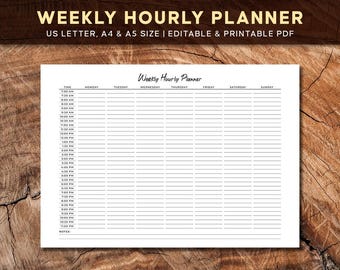 Weekly Hourly Planner | Printable & Editable Weekly Schedule Template | Instant Download